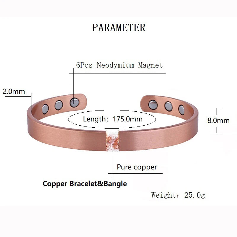 Pulseira de Cobre Magnética Unissex, Cobre Puro, Boa Para Saúde